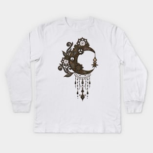 Elegant steampunk moon with gears Kids Long Sleeve T-Shirt